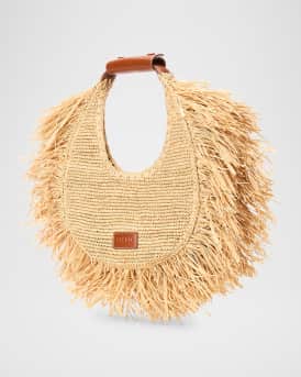 Large Moon Fringe Raffia Shoulder Bag
