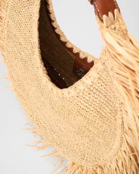 Large Moon Fringe Raffia Shoulder Bag