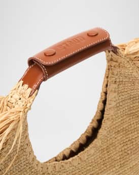 Large Moon Fringe Raffia Shoulder Bag