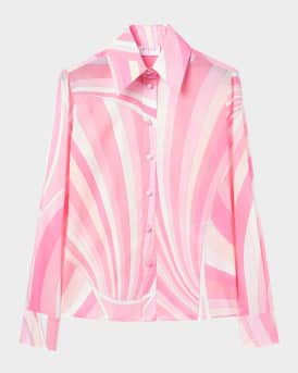 Iride-Print Cotton Muslin Button-Down Blouse