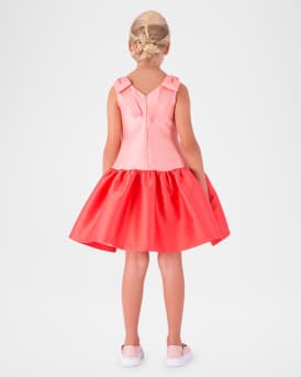 Girl's Sleeveless Two-Tone Satin Dress, Size 3T-12