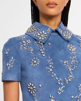 Crystal Suede Short-Sleeve Mini Shift Dress
