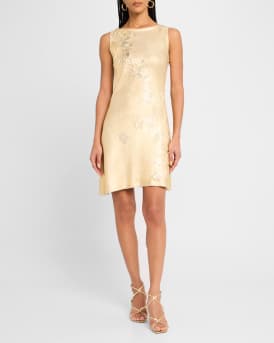 Foiled Lace Embroidered Knit Sleeveless Mini Dress