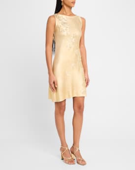 Foiled Lace Embroidered Knit Sleeveless Mini Dress
