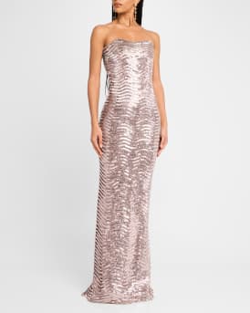Strapless Wave Embroidered Tulle Gown