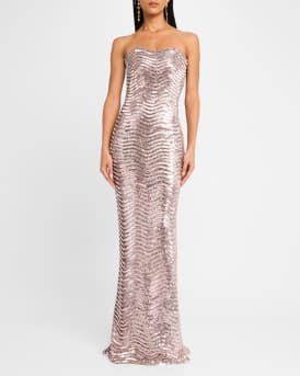 Strapless Wave Embroidered Tulle Gown