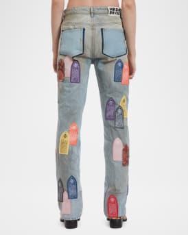 Men's Patch Arched Repaired Distressed Jeans