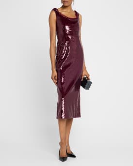 Off-The-Shoulder Sequin Midi Dress