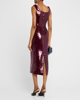 Off-The-Shoulder Sequin Midi Dress