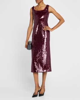 Off-The-Shoulder Sequin Midi Dress