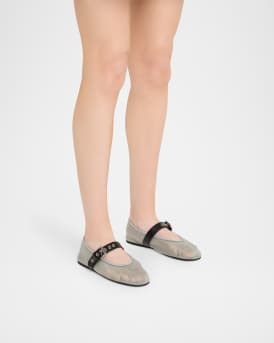 Mesh Buckle Mary-Jane Ballerina Flats