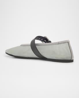 Mesh Buckle Mary-Jane Ballerina Flats