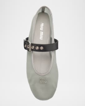 Mesh Buckle Mary-Jane Ballerina Flats