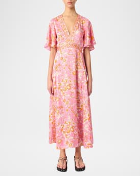 Ritalen Butterfly-Sleeve Midi Dress