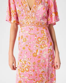 Ritalen Butterfly-Sleeve Midi Dress