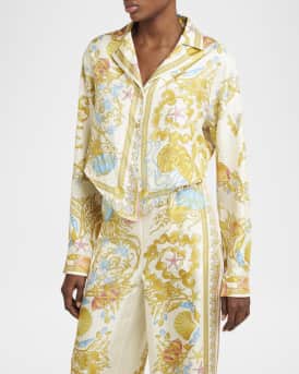 Underwater Barocco Foulard Silk Twill Crop Shirt