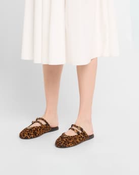 Leopard-Print Pony Hair Dual Mary Jane Ballerina Mules