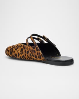 Leopard-Print Pony Hair Dual Mary Jane Ballerina Mules