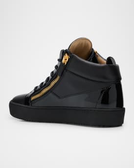 Men's Mixed-Leather Mid-Top Sneakers