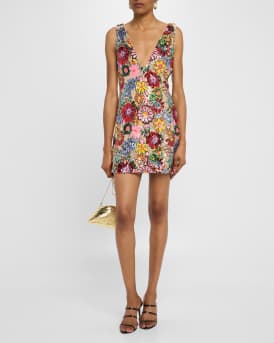 Aera Deep V-Neck Floral Sequin Mini Dress