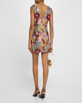 Aera Deep V-Neck Floral Sequin Mini Dress