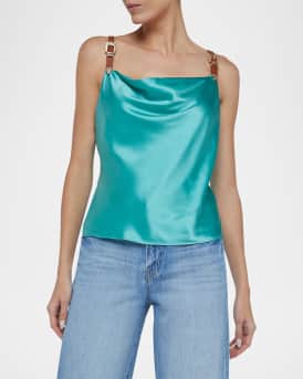 Lux Buckle-Strap Cowl Tank Top
