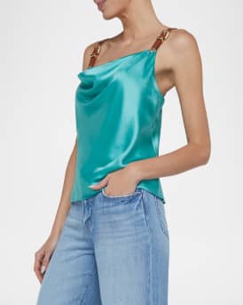 Lux Buckle-Strap Cowl Tank Top