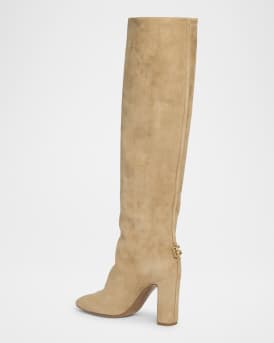 Suede Block-Heel Knee Boots