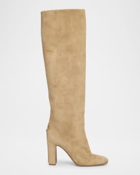 Suede Block-Heel Knee Boots