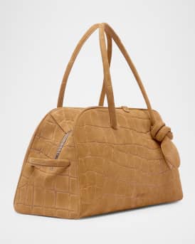 Le Turismo Croc-Embossed Suede Top-Handle Bowling Bag