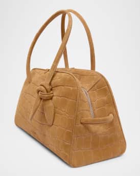 Le Turismo Croc-Embossed Suede Top-Handle Bowling Bag