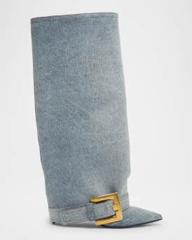 Anthem Washed Denim Buckle Knee-High Boots