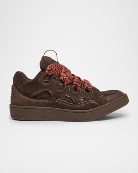 Men's Curb Mesh and Suede Low-Top Sneakers