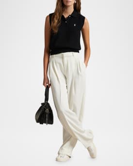 Cotton Cropped Sleeveless Polo Sweater