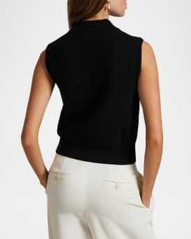 Cotton Cropped Sleeveless Polo Sweater