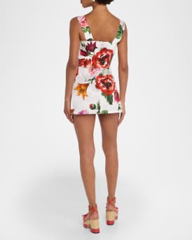 Floral Poplin Bustier Mini Dress