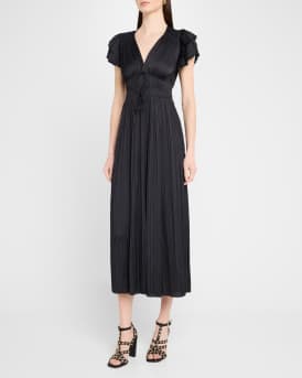 Patrice Flutter-Sleeve Midi Dress