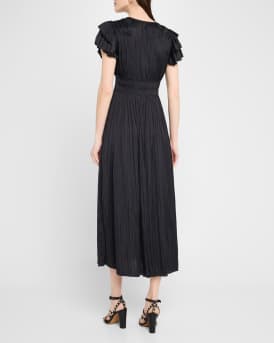Patrice Flutter-Sleeve Midi Dress