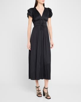 Patrice Flutter-Sleeve Midi Dress