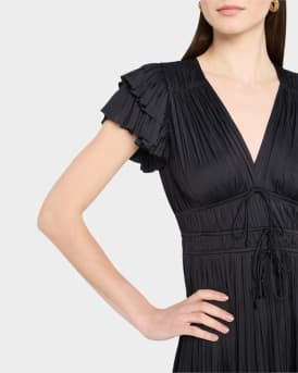 Patrice Flutter-Sleeve Midi Dress