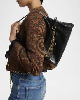 Logo Charm Hobo Bag in Shiny Leather