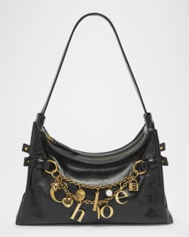 Logo Charm Hobo Bag in Shiny Leather