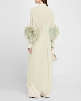 Lightweight Georgette Long Button-Down Shirt With Feathers