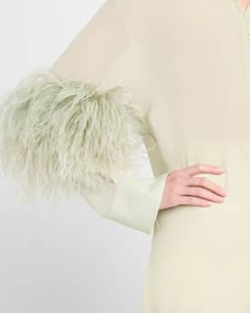 Lightweight Georgette Long Button-Down Shirt With Feathers