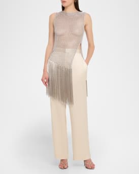 Asymmetric Metallic Net Fringe Top