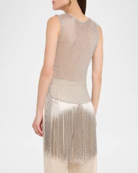 Asymmetric Metallic Net Fringe Top