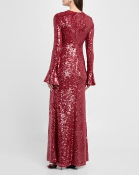 Sequined Flare-Sleeve Gown