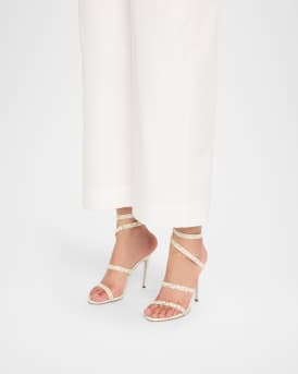 Cleo Satin Crystal Snake-Wrap Sandals