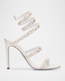 Cleo Satin Crystal Snake-Wrap Sandals