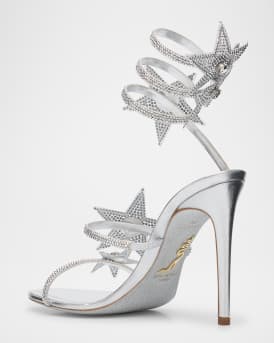 Cleo Crystal Star Satin Snake-Wrap Sandals